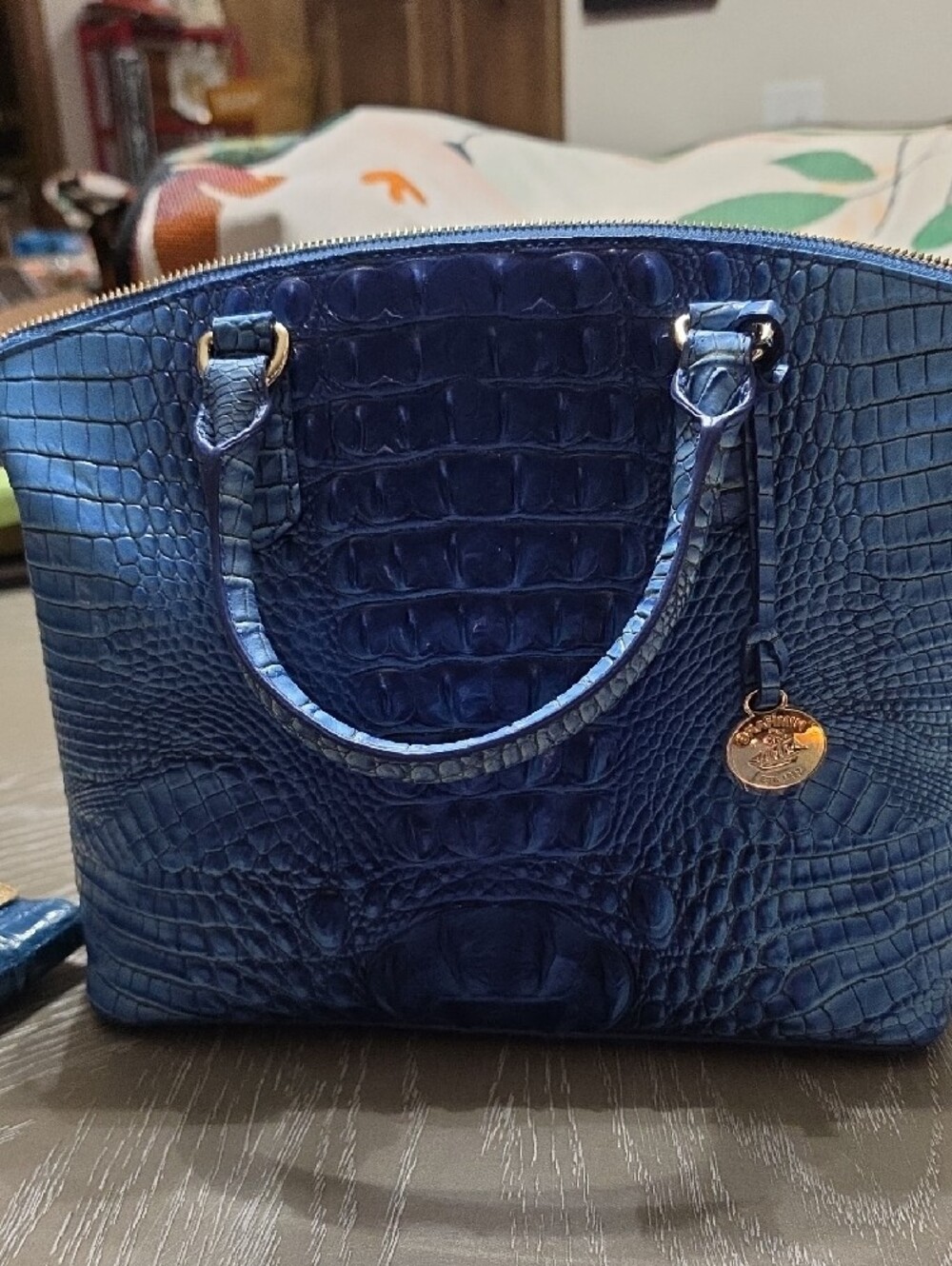 Brahmin Navy Croc-Embossed Top-Handle Satchel - Picture 2 of 12